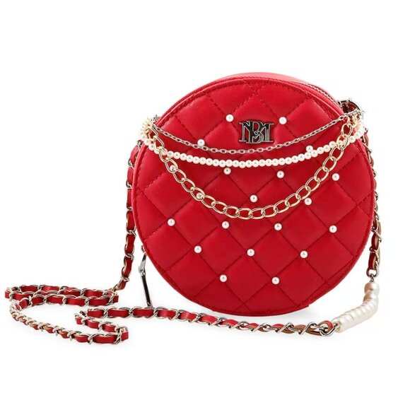 Badgley Mischka ✦ Red Quilted Crossbody Bag ✦ Pearl Studded Vegan Leather NWT - Picture 4 of 8